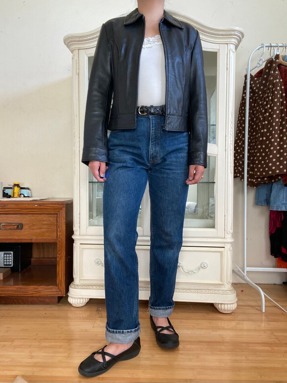 Vintage ZARA Black Cropped Leather Jacket